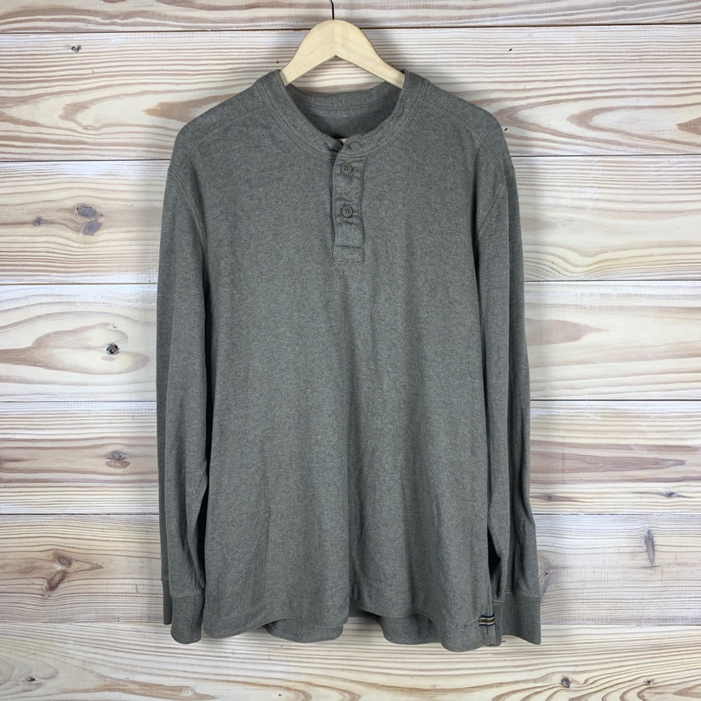 Eddie Bauer Henley Men XL Brown Legend Wash Long Sleeve Cotton Casual Outdoor